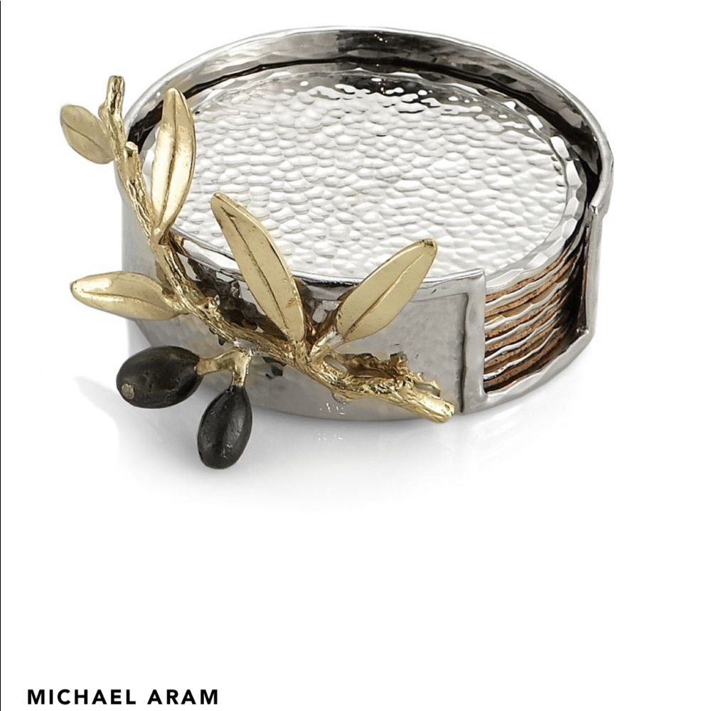 Michael Aram Olive Branch Gold Drink Coaster Set